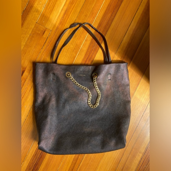 Lanvin Handbags - Y2K Lanvin Paris Carry Me black metallic brown Leather Chain-Accent Tote Bag